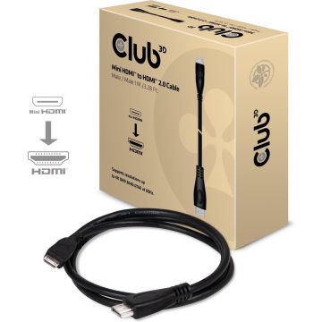 club3D HDMI Aansluitkabel HDMI-mini-C stekker, HDMI-A stekker 1.00 m Zwart CAC-1350 HDMI-kabel