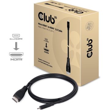 club3D HDMI Aansluitkabel HDMI-micro-D stekker, HDMI-A stekker 1.00 m Zwart CAC-1351 High Speed HDMI met ethernet HDMI-