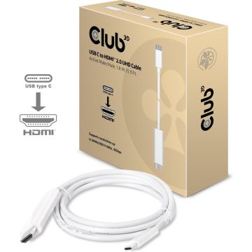 club3D USB-C / HDMI Adapterkabel USB-C stekker, HDMI-A stekker 1.80 m Wit CAC-1514 USB-C-displaykabel