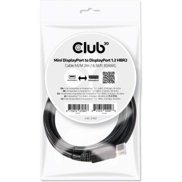 club3D Mini-displayport / DisplayPort Adapterkabel Mini DisplayPort stekker, DisplayPort stekker 2.00 m Zwart CAC-2163