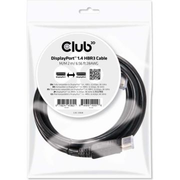 club3D DisplayPort Aansluitkabel DisplayPort stekker, DisplayPort stekker 2.00 m Zwart CAC-2068 Vlambestendig, Ultra HD