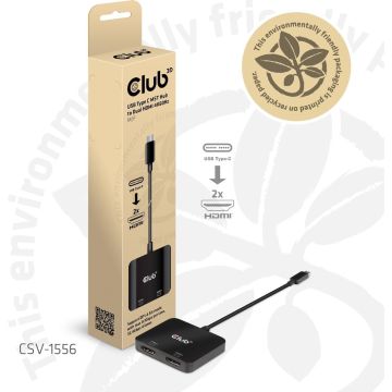 CLUB 3D CSV-1556 USB Type C MST Hub to Dual HDMI 4K60Hz M/F