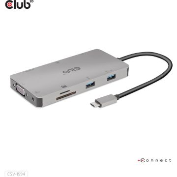 club3D CSV-1594 USB 3.1 Gen 1-hub 9 poorten Met ingebouwde netwerkaansluiting, Met ingebouwde SD-kaartlezer, Met USB-C