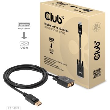 CLUB3D DisplayPort to VGA Cable M/M, 2 m, DisplayPort, VGA (D-Sub), Mannelijk, Mannelijk, Recht