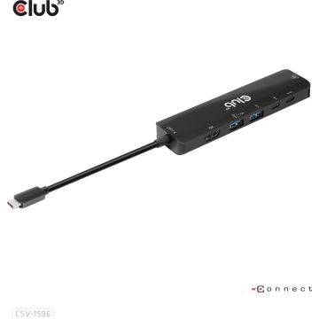 CLUB3D USB Gen1 Type-C, 6-in-1 Hub with HDMI 8K30Hz, 2xUSB Type-A, RJ45 and 2xUSB Type-C, Data and PD charging 100 watt, USB 3.2 Gen 1 (3.1 Gen 1) Type-C, 100 W, 1.4/2.3, 100,1000 Mbit/s, Zwart, 8K Ultra HD