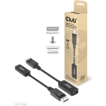 CLUB3D DisplayPort1.4 to HDMI 4K120Hz/8K60Hz HDR Active adapter M/F, 0,21 m, DisplayPort, HDMI, Mannelijk, Vrouwelijk, Recht