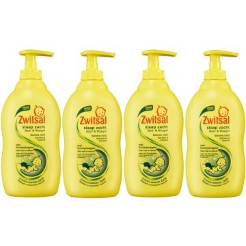 Zwitsal Slaap Zacht Bad &amp; Wasgel Eucalyptus - Baby - 4 x 400 ml Voordeelverpakking