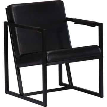 vidaXL Fauteuil echt leer zwart