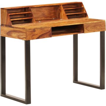 vidaXL Bureau 110x50x94 cm massief sheeshamhout en staal