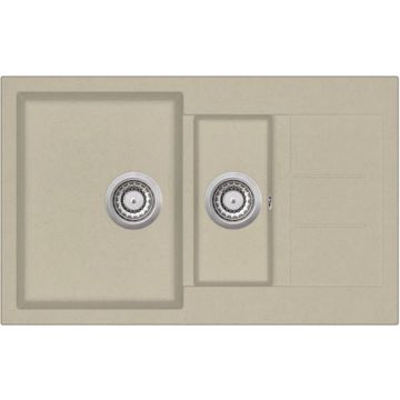 vidaXL Gootsteen dubbele bakken graniet beige