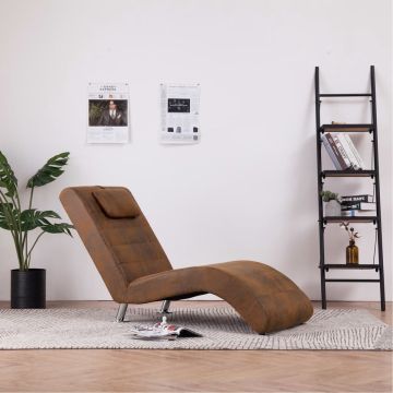 vidaXL Chaise longue met kussen kunstsuède bruin