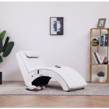 vidaXL Massage chaise longue met kussen kunstleer wit