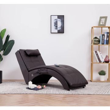 vidaXL Massage chaise longue met kussen kunstleer bruin