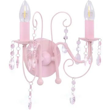 Wandlamp met kralen 2 x E14 roze