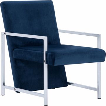 vidaXL Fauteuil met chromen poten fluweel blauw