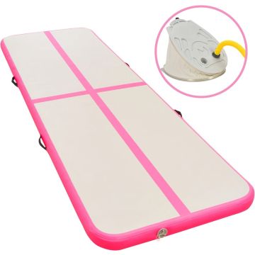 vidaXL Gymnastiekmat met pomp opblaasbaar 600x100x10 cm PVC roze