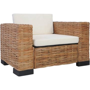 vidaXL Fauteuil met kussens natuurlijk rattan