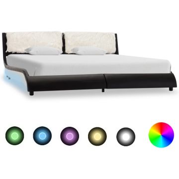 vidaXL Bedframe met LED kunstleer zwart en wit 180x200 cm