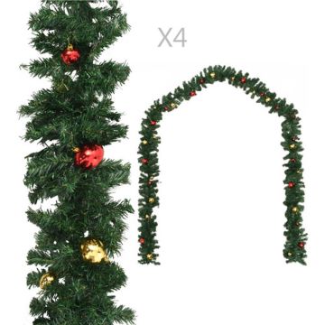 vidaXL Kerstslingers 4 st met kerstballen 270 cm PVC groen