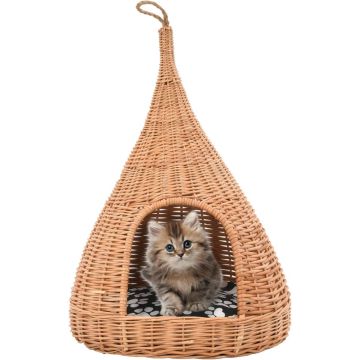 vidaXL Kattenhuis met kussen tipi 40x60 cm natuurlijk wilgen