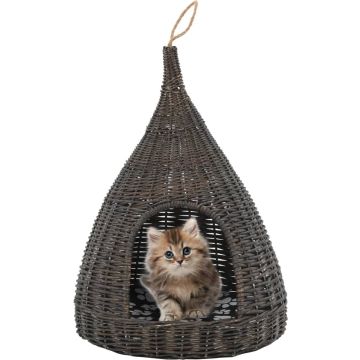 vidaXL Kattenhuis met kussen tipi 40x60 cm natuurlijk wilgen grijs