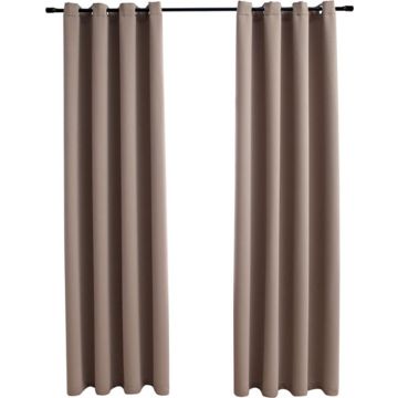 vidaXL Gordijn verduisterend met metalen ringen 2 st 140x225 cm taupe