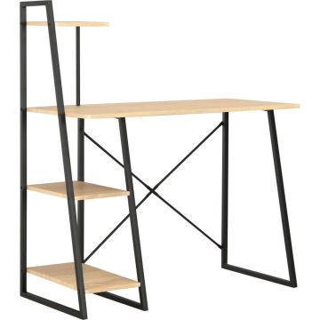 vidaXL Bureau met schappen 102x50x117 cm zwart en eikenkleurig