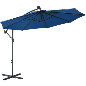 vidaXL Zweefparasol met LED-verlichting en stalen paal 300 cm blauw