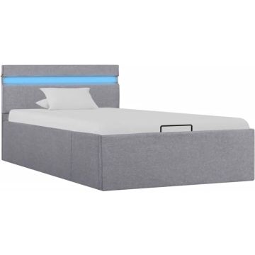 vidaXL Bedframe met opbergruimte en LED stof lichtgrijs 90x200 cm