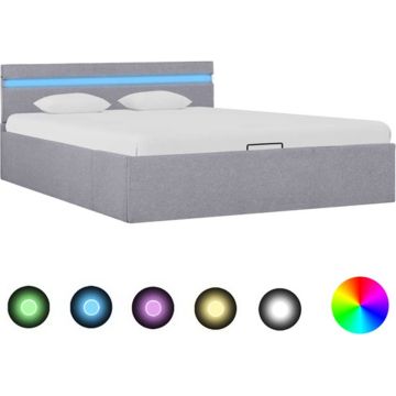 vidaXL Bedframe met opbergruimte en LED stof lichtgrijs 140x200 cm