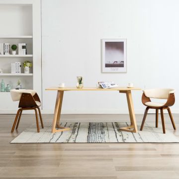 vidaXL Eetkamerstoelen 2 st gebogen hout en kunstleer crèmekleurig