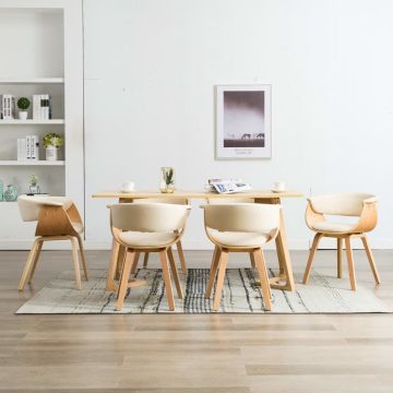 vidaXL Eetkamerstoelen 6 st gebogen hout en kunstleer crème