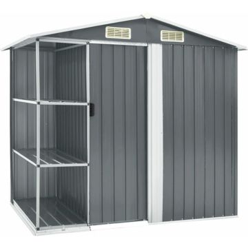 vidaXL Tuinschuur met rek 205x130x183 cm ijzer grijs