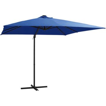 vidaXL Zweefparasol met LED-verlichting en paal 250x250 cm azuurblauw