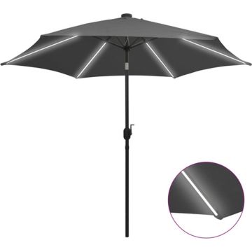 vidaXL Parasol met LED-verlichting en aluminium paal 300 cm antraciet