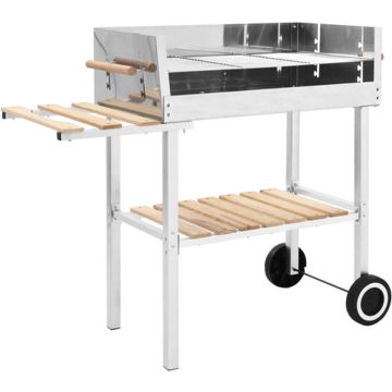 vidaXL Trolleybarbecue met 2 schappen houtskool XXL roestvrij staal