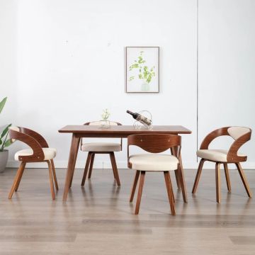 vidaXL Eetkamerstoelen 4 st gebogen hout en kunstleer crèmekleurig