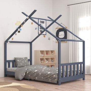 vidaXL Kinderbedframe massief grenenhout grijs 90x200 cm