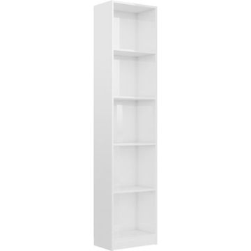 vidaXL Boekenkast 5 schappen 40x24x175 cm bewerkt hout hoogglans wit