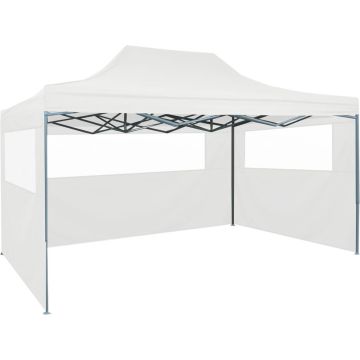 vidaXL Partytent met 3 zijwanden inklapbaar 3x4 m staal wit