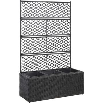 vidaXL Latwerkplantenbak verhoogd met potten 83x30x130 cm rattan zwart