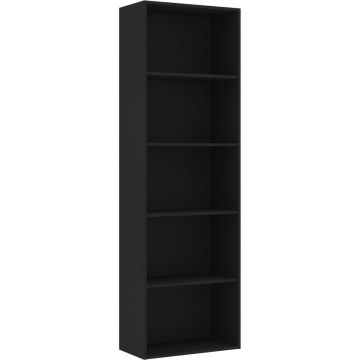 vidaXL Boekenkast met 5 schappen 60x30x189 cm spaanplaat zwart