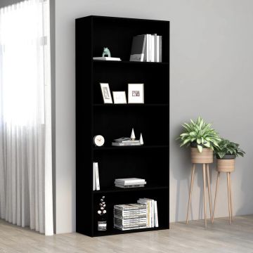 vidaXL Boekenkast met 5 schappen 80x30x189 cm spaanplaat zwart