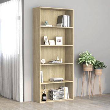 vidaXL Boekenkast met 5 schappen 80x30x189 cm spaanplaat sonoma eiken