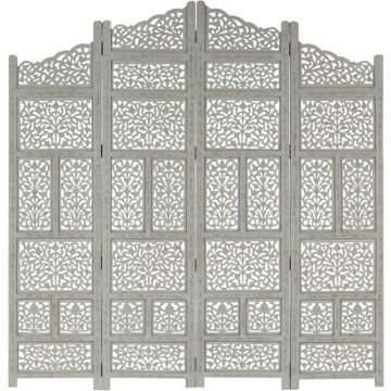 vidaXL Kamerscherm 4 panelen handgesneden 160x165 cm mangohout grijs