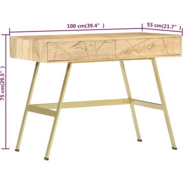 vidaXL Schrijftafel met lades 100x55x75 cm massief mangohout