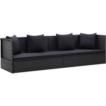 vidaXL Tuinbed met kussens poly rattan zwart