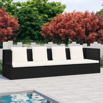 vidaXL Tuinbed met kussens poly rattan zwart