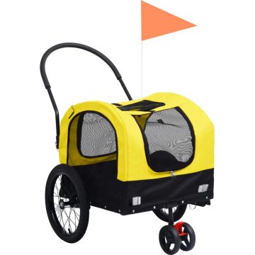 vidaXL Huisdierenfietskar 2-in-1 aanhanger loopwagen geel en zwart