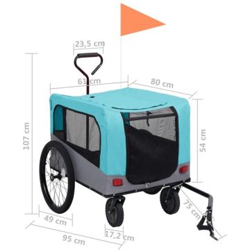 vidaXL Huisdierenfietskar 2-in-1 aanhanger loopwagen blauw en grijs